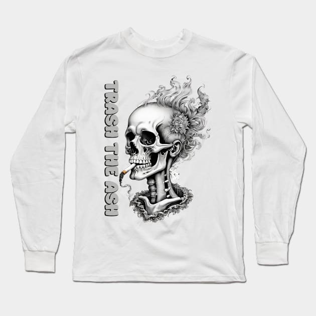 Smoking Skull Long Sleeve T-Shirt by likbatonboot